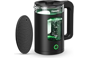 Haooair Kettle, 1.5 Liter Electric Kettle with Green LED, Easy to Clean Glass Kettle, Fast Boil Quiet, BPA-Free, Boil-Dry Protection (Gifts: Black Table Place Mats)