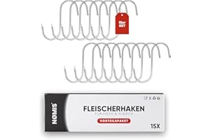 NØMIS Fleischerhaken [15er Set] VORTEILSPAKET | Fleischerhaken Edelstahl für Fleisch | Beliebt bei Jägern und Metzgern | 5 MM Dick | Perfekt zum Aufhängen, Trocken und Räuchern von Fleisch