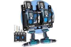 Hksod Wandhalterung für Makita Akkus und Ladegeräte – 2 mm Eisen, hochwertiger Makita Akku Halterung, passend für 4 Akkus (14,4V/18V),DC18RC/DC18RD Ladegeräte & 2 Bohrschrauber, für Werkstatt/Garage