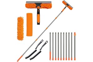 Orifesio 4.3M Long Reach Window Cleaning Kit, Window Cleaning Equipment with 10 Extension Cleaner Pole, 2 Crevice Brush & 3 Microfiber Cloth, Extendable Window Cleaning Pole for High Window Car Glass
