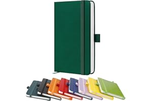YIEO A6 Notebook, Pocket Notebooks 160 Lined Pages Small Leather Journal Notebook Pocket Size for Women Men Work Office School, Hardback A6 Notepad with Pen Holder, 9.4 x 14.5cm-Dark Green