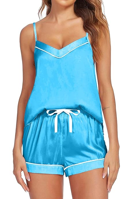 Pijama De Satén Para Mujer - Conjunto De 2 Piezas (Camisa De Manga Corta Y Pantalones 3/4) - Suave, Transpirable Y Elegante - Ideal Para Dormir O Estar Por Casa