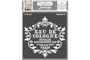 CrafTreat French Stencils for Painting on Wood, Canvas, Paper, Fabric, Floor, Wall and Tile - Eau De Cologne - 6x6 Inches - Reusable DIY Art and Craft Stencils - French Letter Stencil