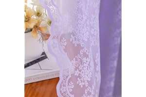 YJ YANJUN Purple Net Curtains 54 drop Sheer Lace Curtains for Bedroom Heavy Short Window Voile Rod Pocket Set of 2 52 W x 54 L Inch(132cm x 137cm), Lavender