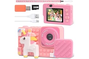 Macchina Fotografica Bambini, HIGSPE 2.4 Pollici Schermo Mini Ricaricabile Fotocamera Digitale Bambina, 1080P HD Videocamera Regalo Giocattolo di Natale &Compleanno per Ragazze 6-12 Anni, Scheda 32GB