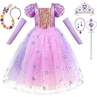 Tacobear Rapunzel Kostuum voor kinderen, prinsessenjurk met pruik, kroon, verkleedkleding voor verjaardag, feest, Kerstmis, Halloween, carnaval (130