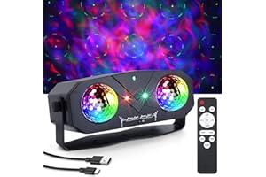 Lampe de Scène 5 en 1, Gomifie Lumière Disco avec 4 Modes pour Différents Scènes, Boule Disco Contrôlée par Musique avec Télécommande et Stroboscope, Lumière Soirée 2M USB pour Halloween, Noël, Fête