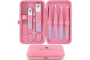 KEIBY CITOM Tweezers Set for Facial Hair Removal Women, 8Pcs Precision Eyebrow Tweezers Nail Clipper Set Eyebrow Plucker Men for Ingrown Hair Removal (Pink)