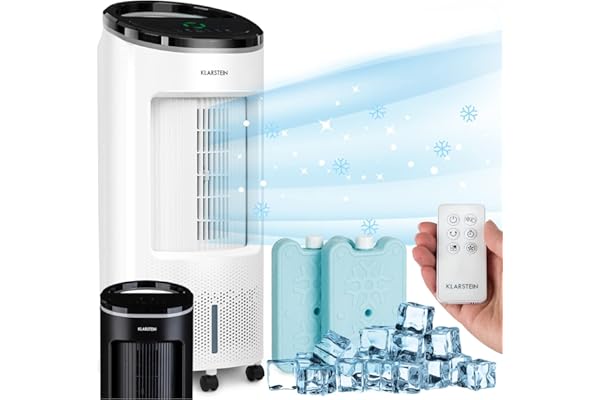Klarstein Rafraichisseur d'Air Mobile 4 en 1, Refroidisseur d'Air par Evaporation, Mode Nuit, Humidificateur, Ventilateur, Climatiseur Mobile Sans Évacuation et Silencieux, 65W, Débit d'Air 330m³/h