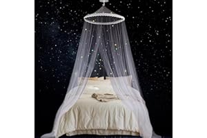 MINISOISO Baldachim do łóżeczka ze świecącymi w ciemności fluorescencyjnymi gwiazdami, moskitiera w kształcie kopuły, baldachim dla niemowląt, do łóżeczek dziecięcych, łóżek pojedynczych, podwójnych