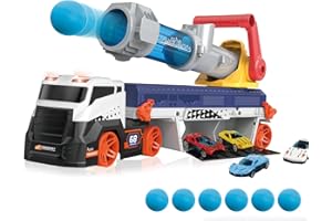 lerrbo Transport Truck Toys for Kid Boys 3-5, EVA Ball Launcher Car and Garage Car Toys with Light & Sound, Shooting Toy Sets, Birthday Gifts for Kid Boys Age 4-6