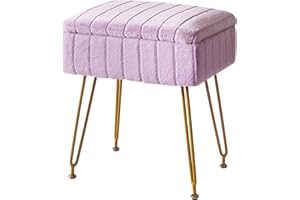 IBUYKE Taburete de Terciopelo, con Espacio de Almacenamiento, Taburete otomano, Mesa Lateral pequeña, con 4 piernas metálicas, pies Antideslizantes, Maquillaje, Dormitorio, Purple L/G-50V