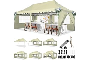 HOTEEL Gazebo with Sides Marquee Waterproof Gazebo 3m X 6m, Outdoor Metal Event Shelter with Roller Bag&4 Weight Bags, UV 50+ Portable Marquee Gazebo with Sides for Garden,Party,Market Stall, Khaki