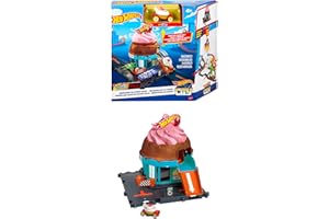 HOT WHEELS Let's Race Netflix - City Downtown-Spielset Eiskrem-Strudel - Rennbahn-Action mit Verkehrsschild, inklusive 1:64 Hot Wheels Auto, für Kinder ab 4 Jahren, HTN77