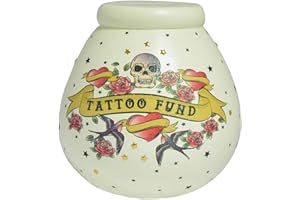 PAPILLON COLLECTION Pot of Dreams House Hand Painted Tattoo Fund Save And Smash Handcrafted Beige Color Ceramic Money Box Piggy Bank | Perfect Decorative Gift and Saving for Tattoo Fund