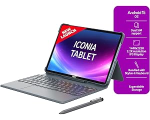 Acer Iconia Tab11 with Stylus & Keyboard | 11.45" | 2.2K IPS Display, 450 Nit | Quad Speakers | 8GB + 256 GB (Expandable) | Wi-Fi + (Calling) | Finger