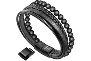 Murtoo Bracciale Uomo Pelle e Pietra Naturali con Chiusura Magnetica Acciaio Inox Braccialetto Pacco Regalo