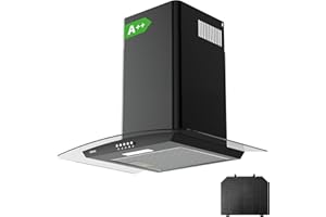 Ciarra CBCB6506B Classe A+++ Hotte Aspirante 60cm 650 m³/h - Hotte Cheminée - 3 Vitesses – Evacuation et Recyclage -avec Filtre à Charbon- Noir