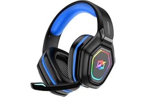Ozeino Cuffie Gaming Wireless per PC/Ps5/Ps4, 2,4GHz Wireless+5.3 Bluetooth, Cuffie con Microfono 7.1 Qualità Audio Senza Perdita di Bassa Latenza, Durata di Oltre 30+ Ore, Nero e blu