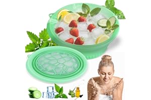 Amoner U Cuenco plegable de silicona para hielo, con Icetray integrado, portátil para el hogar, camping y viajes, lavabo grande para baño de hielo facial, bañera fría y enfriador de agua (verde)