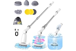 Marchpower Spazzola Rotante Pulizia Casa Elettrica con 6 Testine Sostituibili 2 Velocità Manico Staccabile IPX7 Impermeabile Spazzola Elettrica per Pulizia Della Doccia Pavimento Vasca Piastrelle Auto