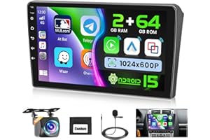 Ohradio 2G+64G Android 15 Radio Coche para Peugeot 407 2004 2005 2006 2007 2008, Carplay inalámbrico Android Auto inalámbrico, 9" Pantalla Táctil 2 DIN con WiFi GPS FM/RDS BT SWC+Cámara Trasera+Mic