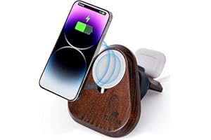 TESLYAR Station d'accueil de téléphone en bois compatible avec chargeur magnétique, cadeau pour homme ou papa, pour mari, anniversaire, épouse, table de chevet marron cendré massif