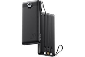 VRURC Portable Charger 20000mAh with Built in Fast Charging Cables,Power Bank PD 18W QC 3.0 Quick Charge USB C Battery Pack with 5 Outputs & 2 Inputs Compatible with Smart phones