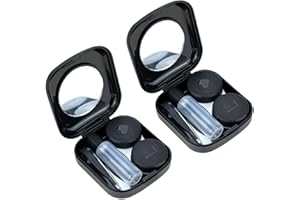 LEIKEDUN Set di 2 Custodia per Lenti a Contatto, Custodia Lenti a Contatto con Specchio, Porta Lenti a Contatto da Viaggio, Portalenti per Lenti a Contatto Igienica Portatile per Viaggi a Casa All'aperto, Nero