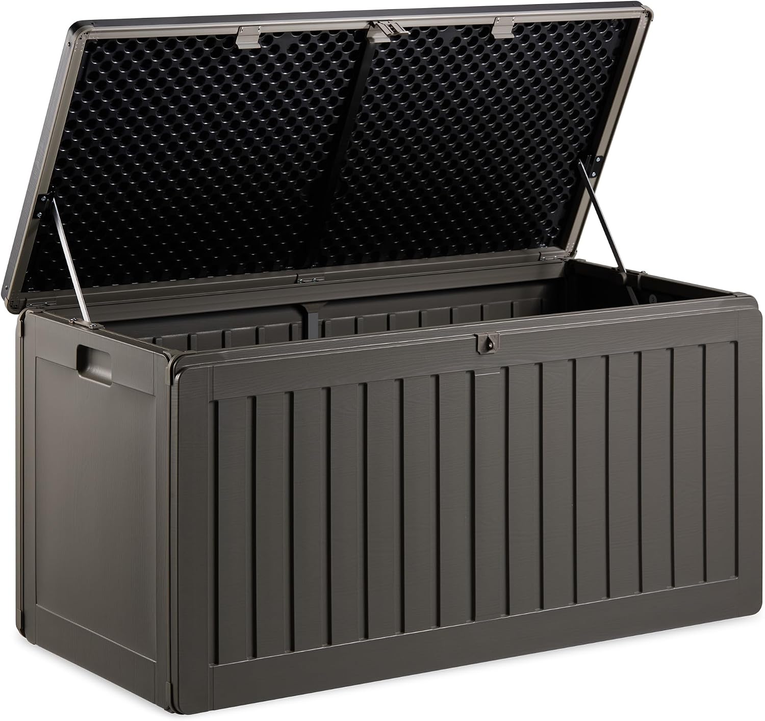 VonHaus Garden Storage Box 270L – Outdoor Utility Chest Organiser – Weatherproof Plastic, Lockable Lid, Sliding Bar Hinge, Carry Handles, Portable – For Garden, Patio, Balcony, Decking – Grey, Black