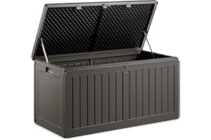 VonHaus Garden Storage Box 270L – Outdoor Utility Chest Organiser – Weatherproof Plastic, Lockable Lid, Sliding Bar Hinge, Carry Handles, Portable – For Garden, Patio, Balcony, Decking – Grey, Black