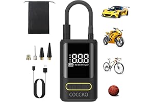 Compresor Aire Portátil,COCCKO 150 PSI Inflador Ruedas Coche,Batería Recargable 4000mAh 35L/Min,Inflador Digital con Luz LED y SOS, Hinchador Electrico USB Carga,para Auto, Moto, Bicicleta y Pelota