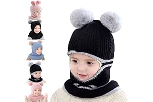 Siribelle Cagoule Enfant Bonnet Bebe Fille Garcon Chaud Bonnet d'hiver Enfant Ensemble Chapeau Hiver écharpes 2 en 1 Cagoule Bebe Tricot 1~5 Ans