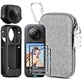 LEWOTE 7in1 Accessories Kit Compatible with Insta360 X3 [Silicone Camera Case Cover and Lens Cap][2Pcs 3D Screen Protector Film][Outdoor Carrying Case with Auto Locking Carabiner and Anti-loss Lock]
