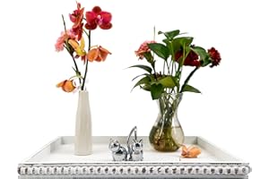 FramePro Wooden Serving Tray, Rustic White Serving Platter with Raised Edge for Living Room Candle Holder, Coffee Table, Kitchen Food Decorative or Farmhouse (12 x16 inch)