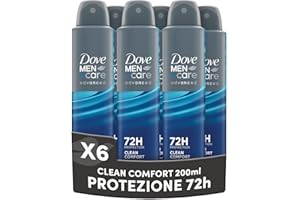 Dove Deodorante Dove Men + Care Clean Comfort Spray Advanced Care, Deodorante Uomo, con 1/4 Crema Idratante, Formula Idratante e Delicata sulla Pelle, Protezione Fino a 72 Ore, 6 Pezzi da 200 ml