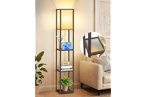 OUTON Lampada da Terra con Ripiani in Vetro, Temperature di Colore Regolabili 3000K–6000K, Piantana LED Moderna a Colonna, Lampada d’Angolo in Legno per Soggiorno, Camera da Letto, Ufficio (Marrone)