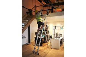 HUOLE Échelle Télescopique Pliante 5M (2,5M + 2,5M),Échelle Escabeau Télescopique en Aluminium,Echelle Telescopique,Échelle Pliable, Charge Max 150 kg