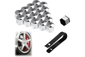 UIHRLM 20PCS Wheel Nut Covers, 19mm Hexagonal Lugnut Covers with Removal Tool, Auto Hub Anti-theft Bolt Trims Caps Decoration, Universal Fit Screw Bolt Protection Cover for Most Car (Chrome Silver)