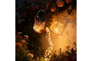 OUSFOT Lampe Solaire Jardin Exterieur Arrosoir Comprenant 6 Guirlande Lumineuse Cascade avec 90 LED, Motifs Colibris et Floraux, Lanterne Lumiere Solaire IP44 Étanche, Decoration Cour Halloween Noël