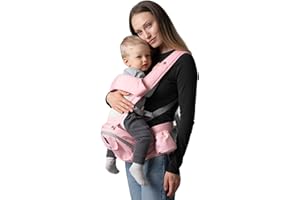 DROMADER Mochila Porta Bebé 9en1 - para Bebés de 4 a 36 Meses - 9 Maneras de llevarla - Todo el Año - con Hebillas de Seguridad y Compartimento Térmico - Rosa
