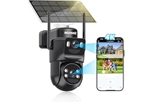 BEZOMIZ 4K Caméra Surveillance WiFi Extérieure à Double Objectif,360° PTZ Caméra IP,8MP Détection Humaine avec Panneau Solaire,Suivi Automatique,Vision Nocturne Couleur,Étanche,Audio Bidirectionnel,2.4G/5GHz