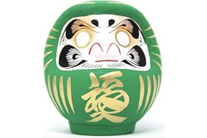 JAPAN CRAFT Poupée Daruma Lucky Traditionnelle & Authentique - Taille 2 - Vert : Bonne Santé & Vitalité - Fabriquée à la main au Japon - Hauteur : 12 cm