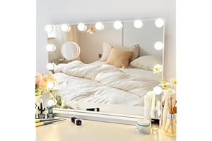 ONAHA Tabletop Mount Hollywood Makeup Vanity Mirror with Lights, Lighted Makeup Mirror with 15 Dimmable Bulbs and 3 Color Lighting Modes, Smart Touch Control, Plug in Light Up Mirror (white)