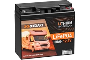 ‎EXAKT Exakt LiFePO4 12V 30Ah Akku Lithium Batterie Wohnmobil Batterie Solarbatterie Lithium Eisenphosphat Solar USV ersetzt 20Ah 22Ah 24Ah 25Ah 26Ah