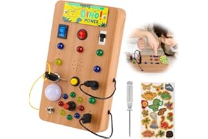 NIRJIK Montessori Busy Board mit LED Lichtschaltern, Activity Board Motorikbrett aus Holz ab 1 2 3 Jahre, Sensorisches Lernspielzeug mit Verkehrslichtern und Knöpfen, Montessori Spielzeug für Kinder