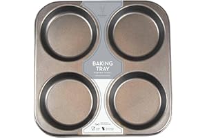 Caribou Living Yorkshire Pudding Large 4 Hole Tray Non Stick Carbon Steel Grey Tin Baking Tart Bun Sunday Roast Big Yorkshire Puddings - 1 Tray