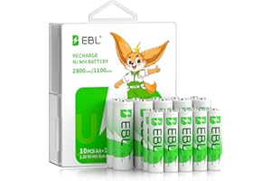 Akumulator AA AAA, 20 sztuk w opakowaniu: EBL 10 x 2800 mAh AA + 10 x 1100 mAh AAA – możliwość ponownego ładowania, niski poziom samorozładowania, idealny do urządzeń o wysokiej wydajności