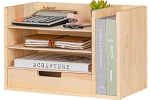 LAVIEVERT Wood Desktop File Holder Organizer Mail Sorter Paper Storage Cabinet with Drawer & 3 Adjustable Shelves for Home & Office