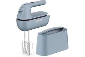Kenwood QuickMix Go HMP40.000GY Batteur électrique portable avec sac intégré, bouton de libération SureEject, fouet en acier inoxydable et crochet pétrisseur inclus, cuillère à mesurer, 350 W, bleu